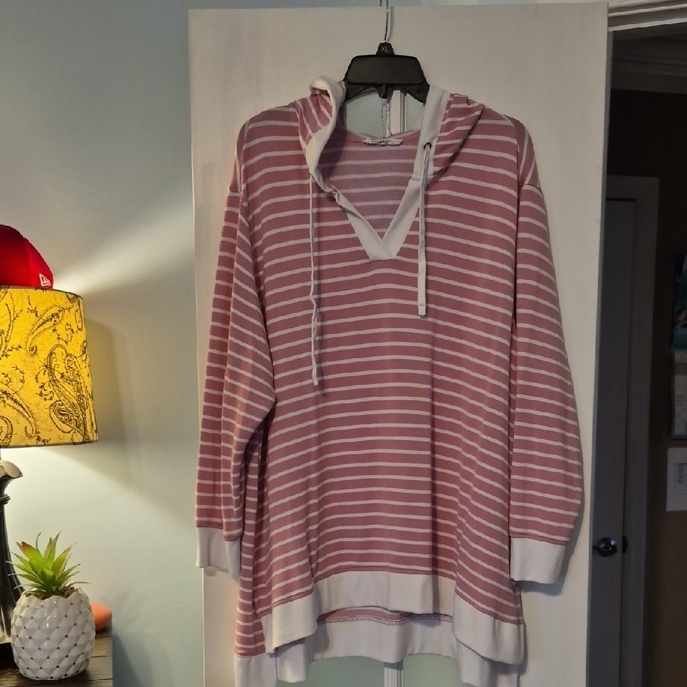 JANE AND DELANCEY Striped Pink and White Women's Hoodie